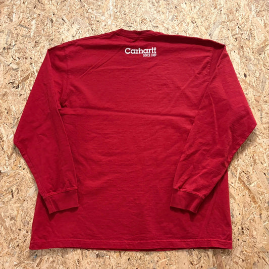 Carhartt Red Long Sleeve T-Shirt Since 1889 Back Graphic Vintage Workwear Size Large