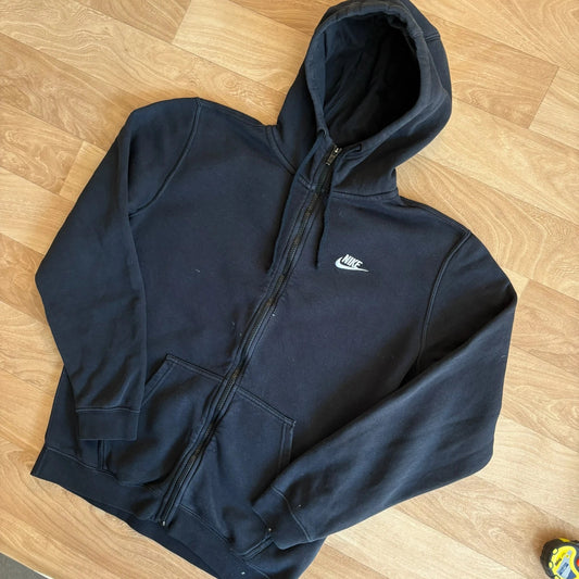 Nike Black Swoosh Embroidered Zip Up Vintage Hoodie Streetwear Mens