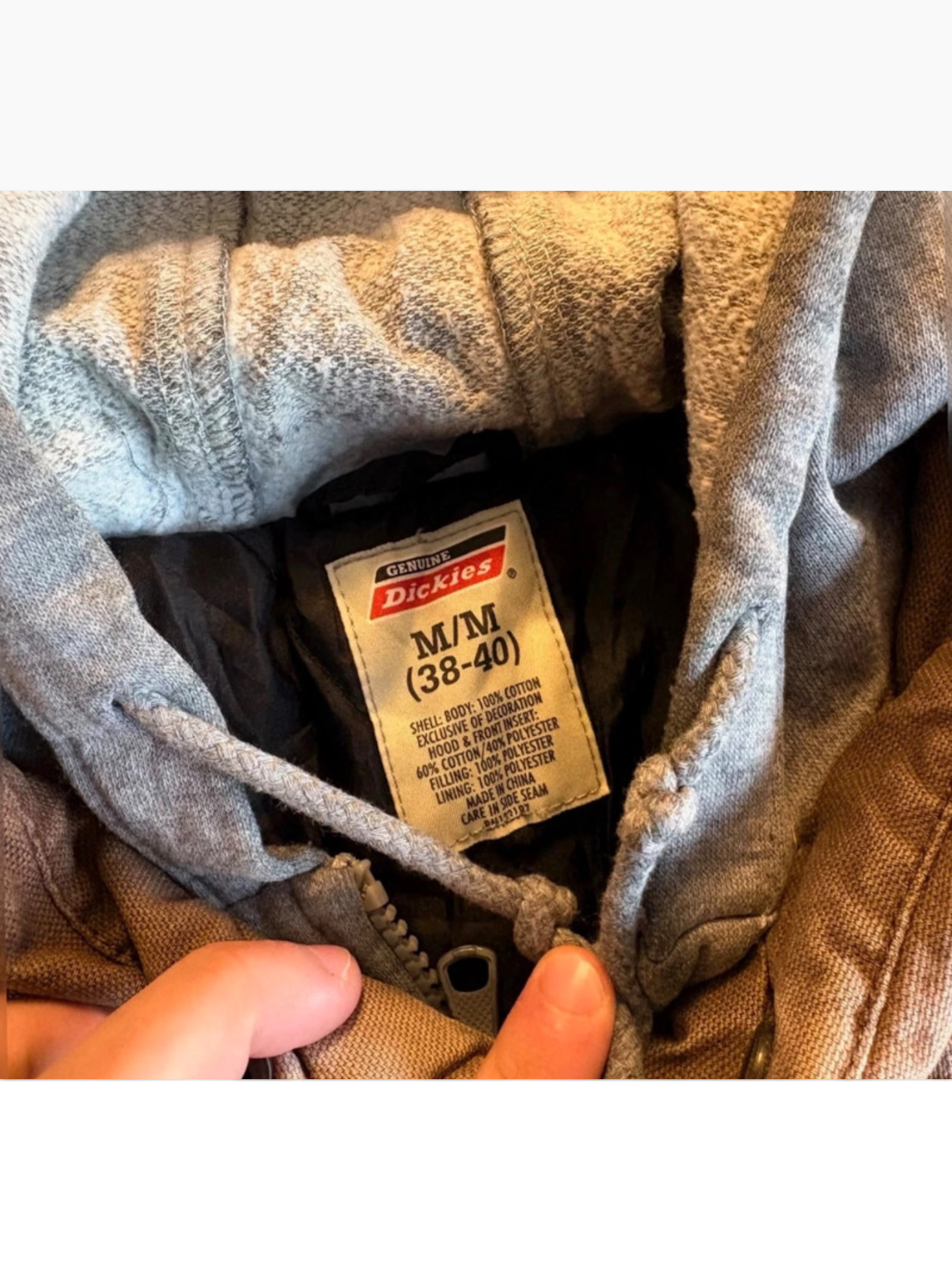 Vintage Dickies Thrashed Hooded Shirt Jacket in Washed Grey with Elbow Patches, M