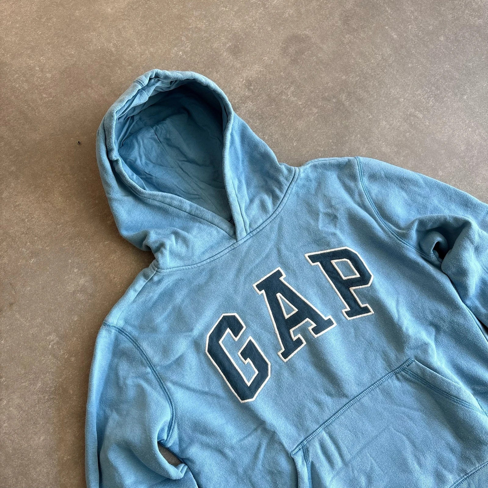 Gap Blue Arch Logo Pullover Hoodie Kids XL Fits Mens Small Vintage Collegiate Casual