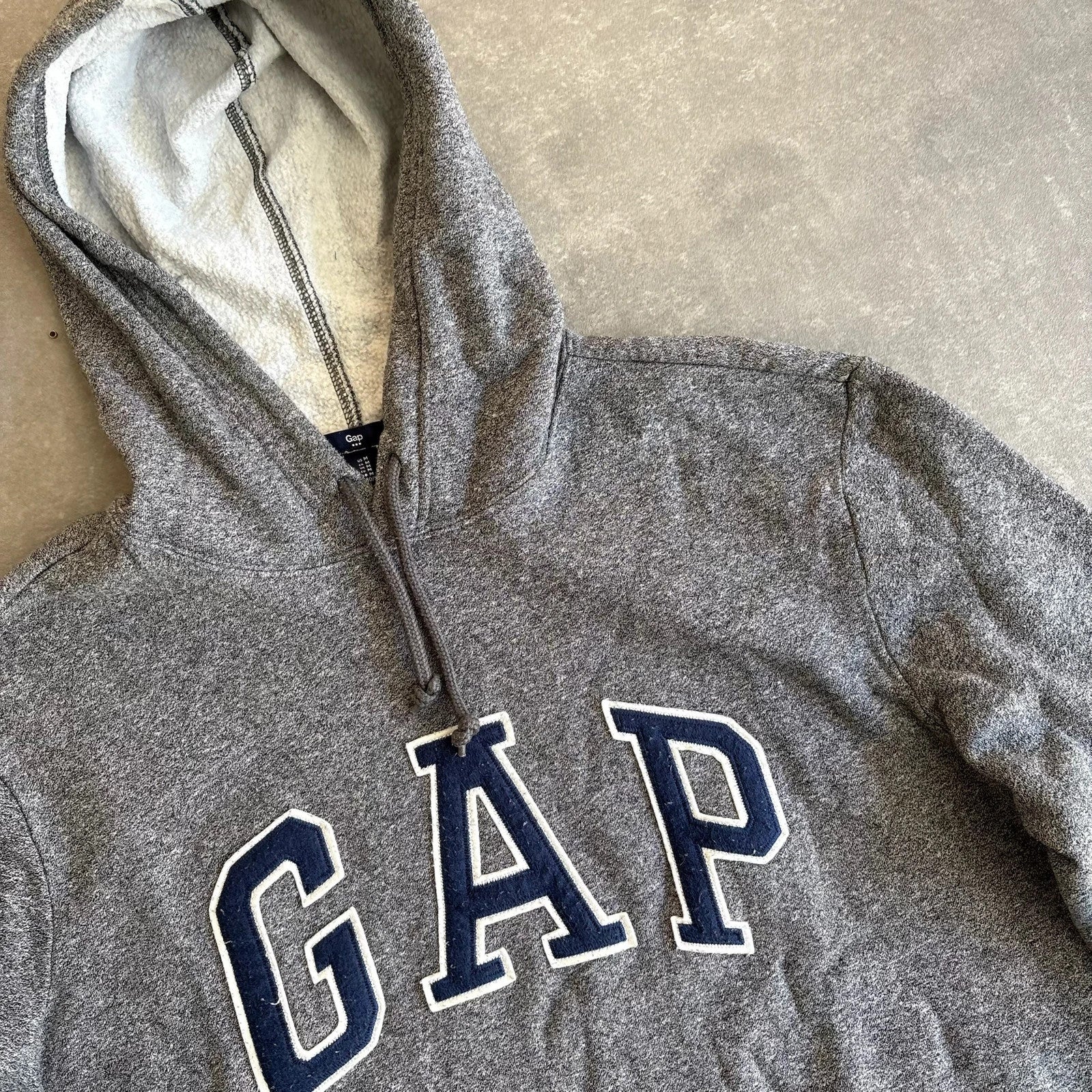 Gap Heather Grey Arch Spellout Pullover Hoodie Mens Medium Casual Collegiate Vintage
