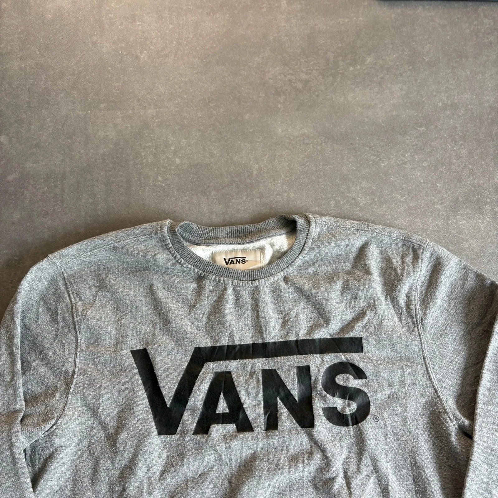 Vans Grey Black Spellout Crewneck Sweatshirt Mens Medium Skate Streetwear Vintage