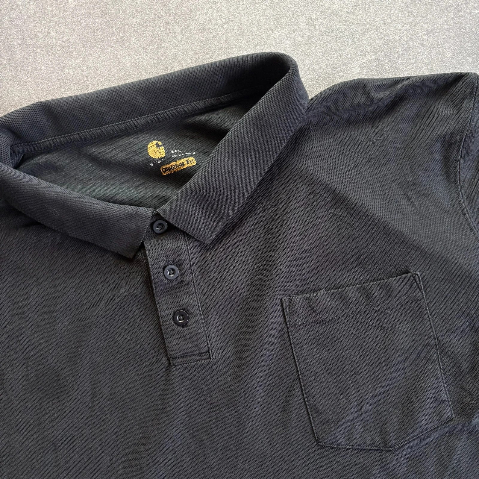 Carhartt Pocket Polo Shirt Black Original Fit Vintage Workwear Streetwear Casual Collared Cotton