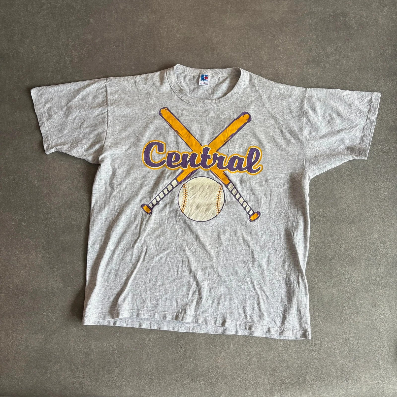 Vintage Central Russell Athletic Graphic Tee Baseball Crossed Bats
