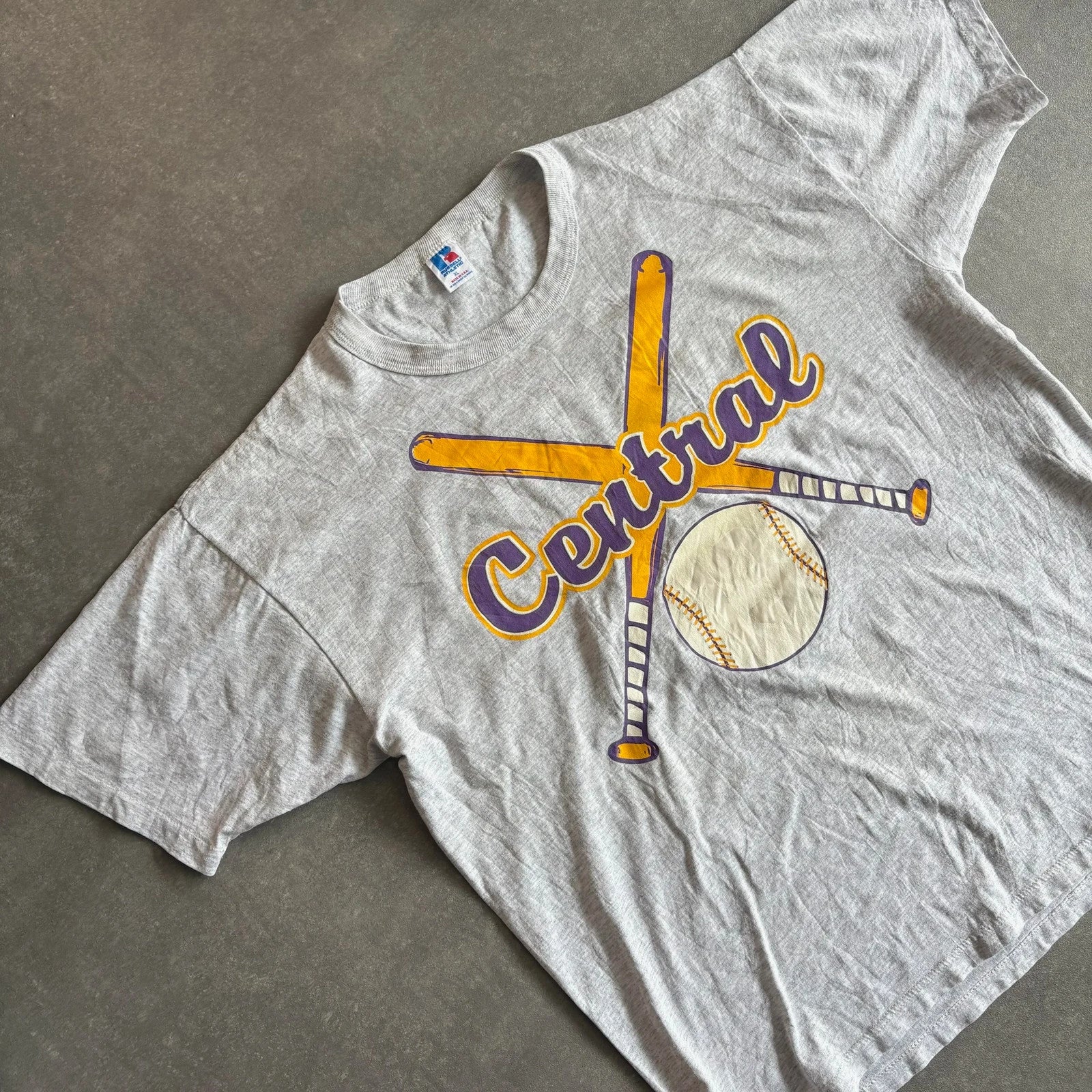 Vintage Central Russell Athletic Graphic Tee Baseball Crossed Bats