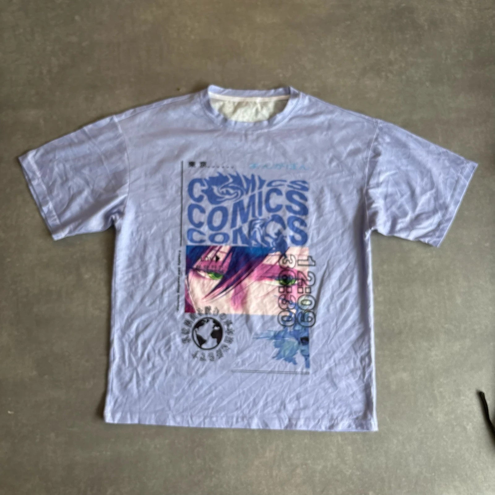 Vintage Comics Graphic Tee Pastel Lavender Anime Streetwear