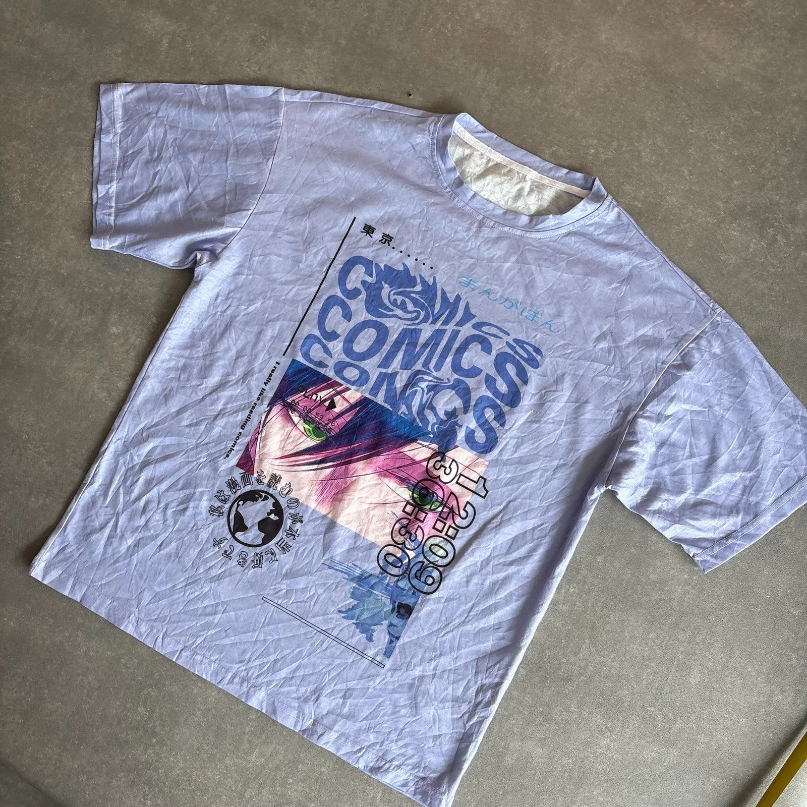 Vintage Comics Graphic Tee Pastel Lavender Anime Streetwear