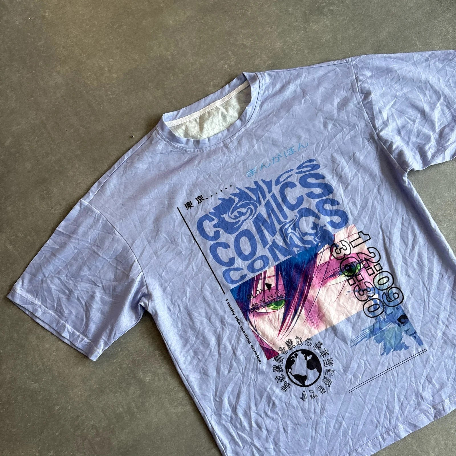 Vintage Comics Graphic Tee Pastel Lavender Anime Streetwear