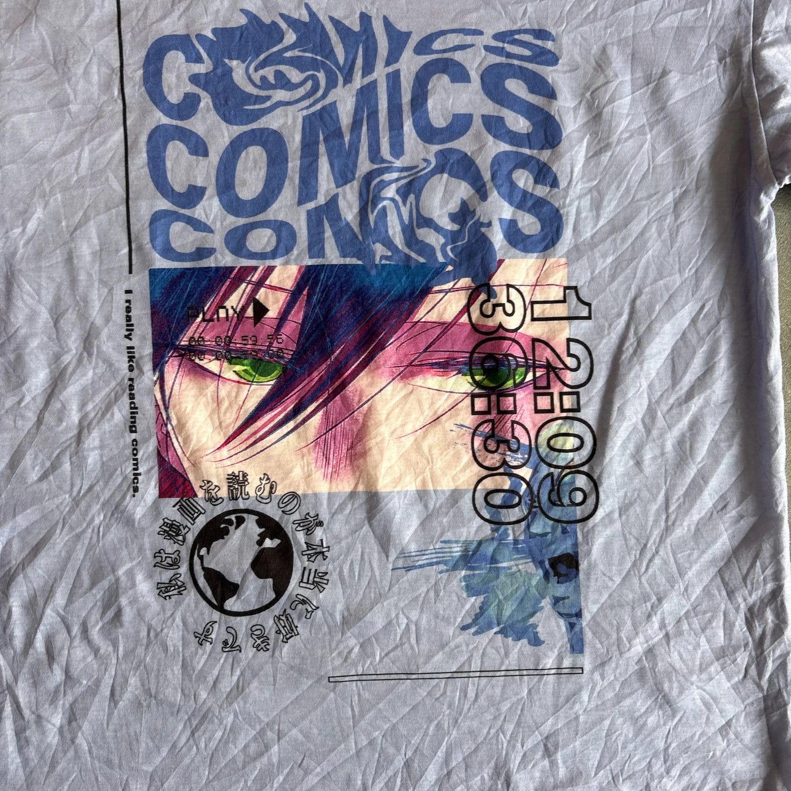 Vintage Comics Graphic Tee Pastel Lavender Anime Streetwear