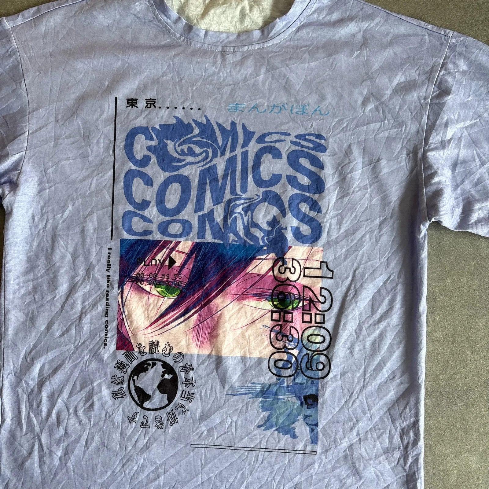 Vintage Comics Graphic Tee Pastel Lavender Anime Streetwear