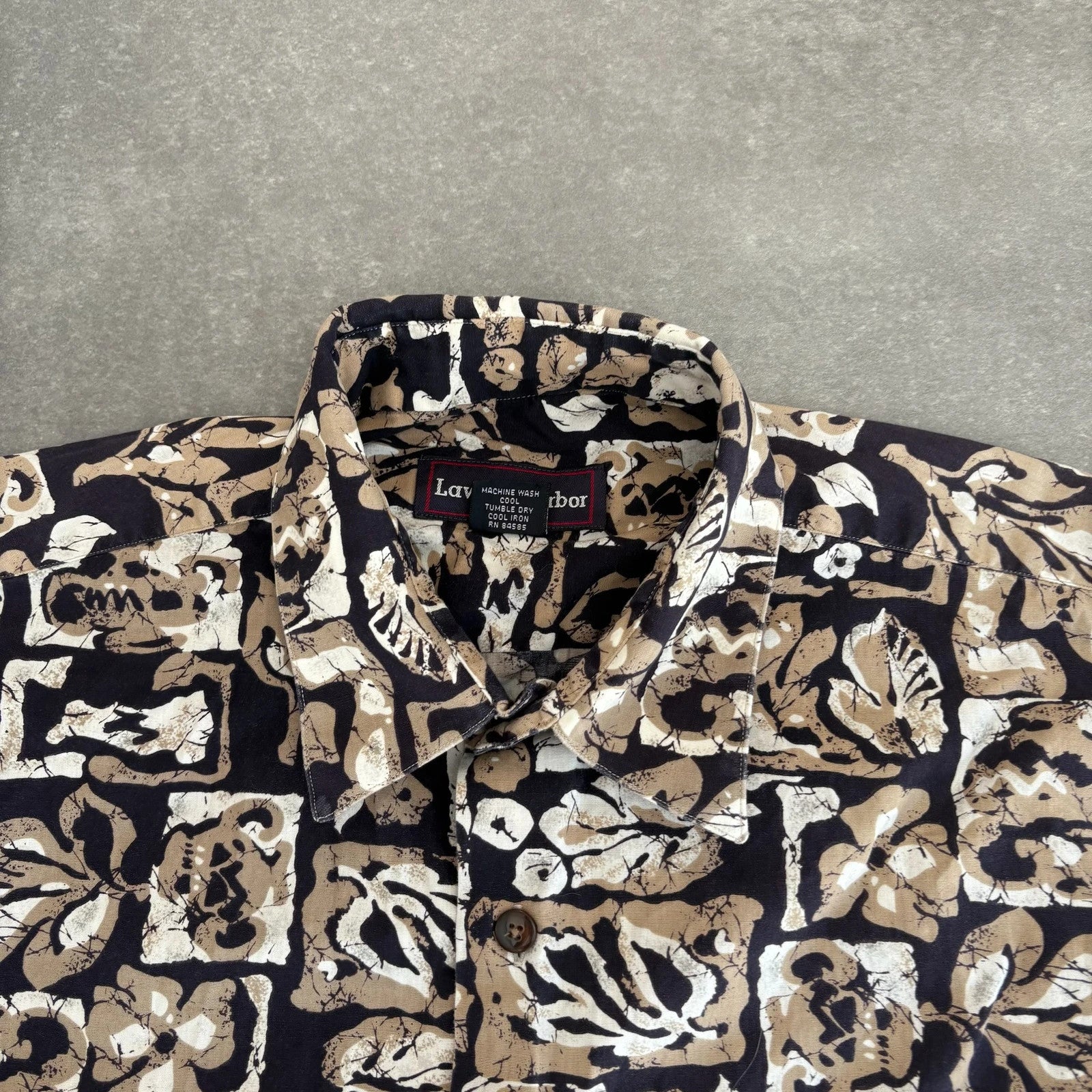 Lawton Harbor Brown Pattern Hawaiian Shirt Mens Large 100 Cotton Vintage