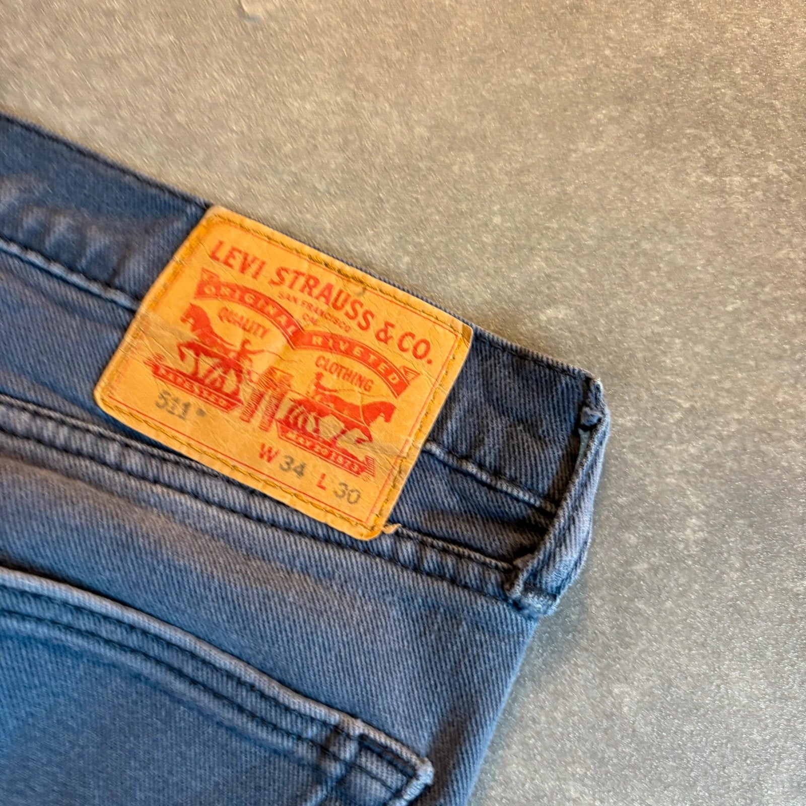 Levis 511 Slim Fit Jeans Mens W32 L30 Stone Grey Denim Vintage Red Tab Tapered Slim Straight Faded