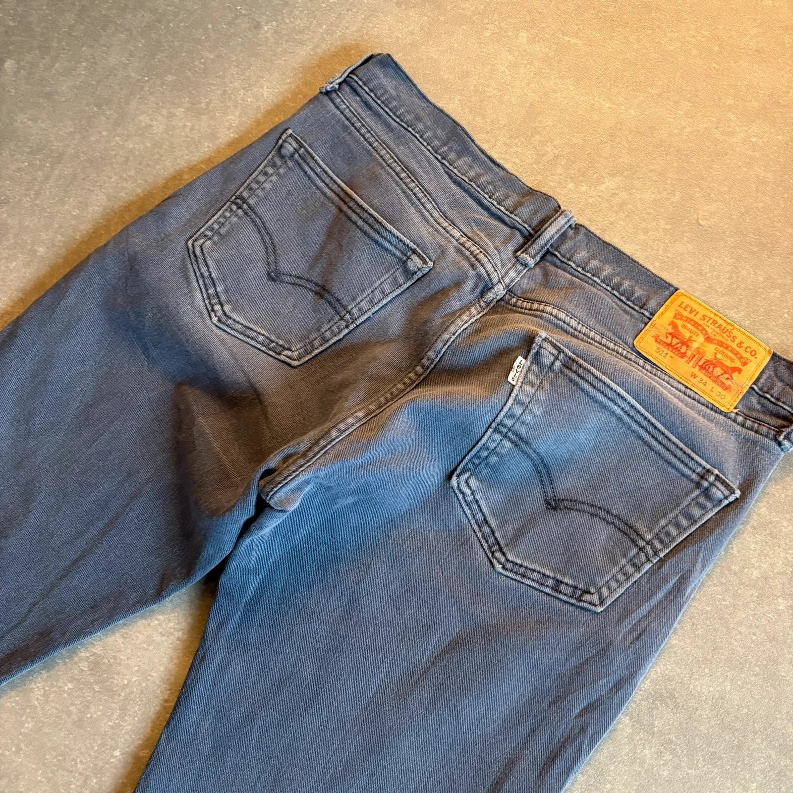 Levis 511 Slim Fit Jeans Mens W32 L30 Stone Grey Denim Vintage Red Tab Tapered Slim Straight Faded