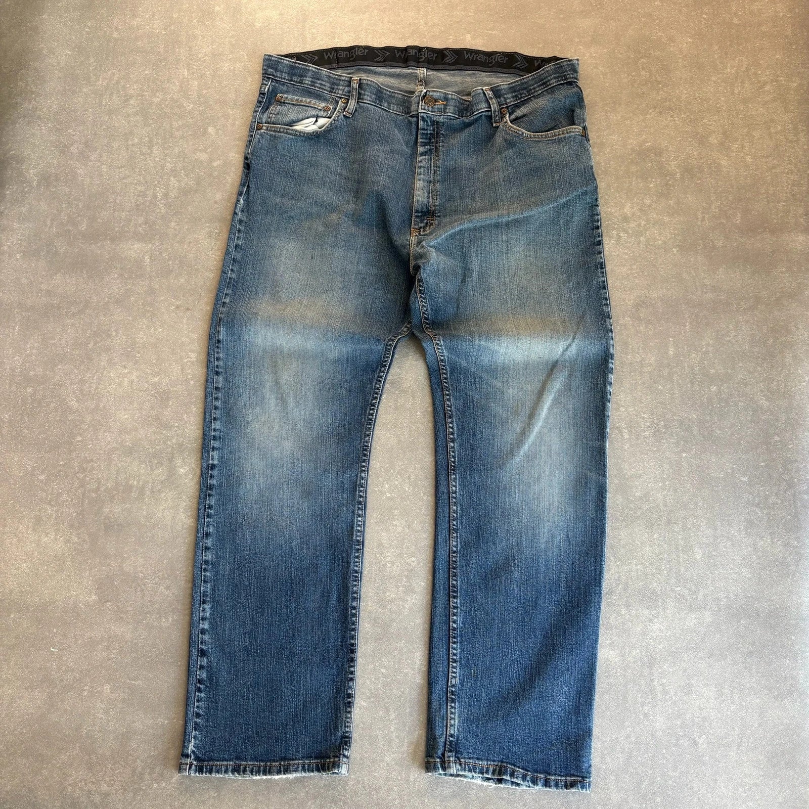 Wrangler Blue Denim Jeans Men Straight Leg Western Workwear Vintage Cotton Casual Denim