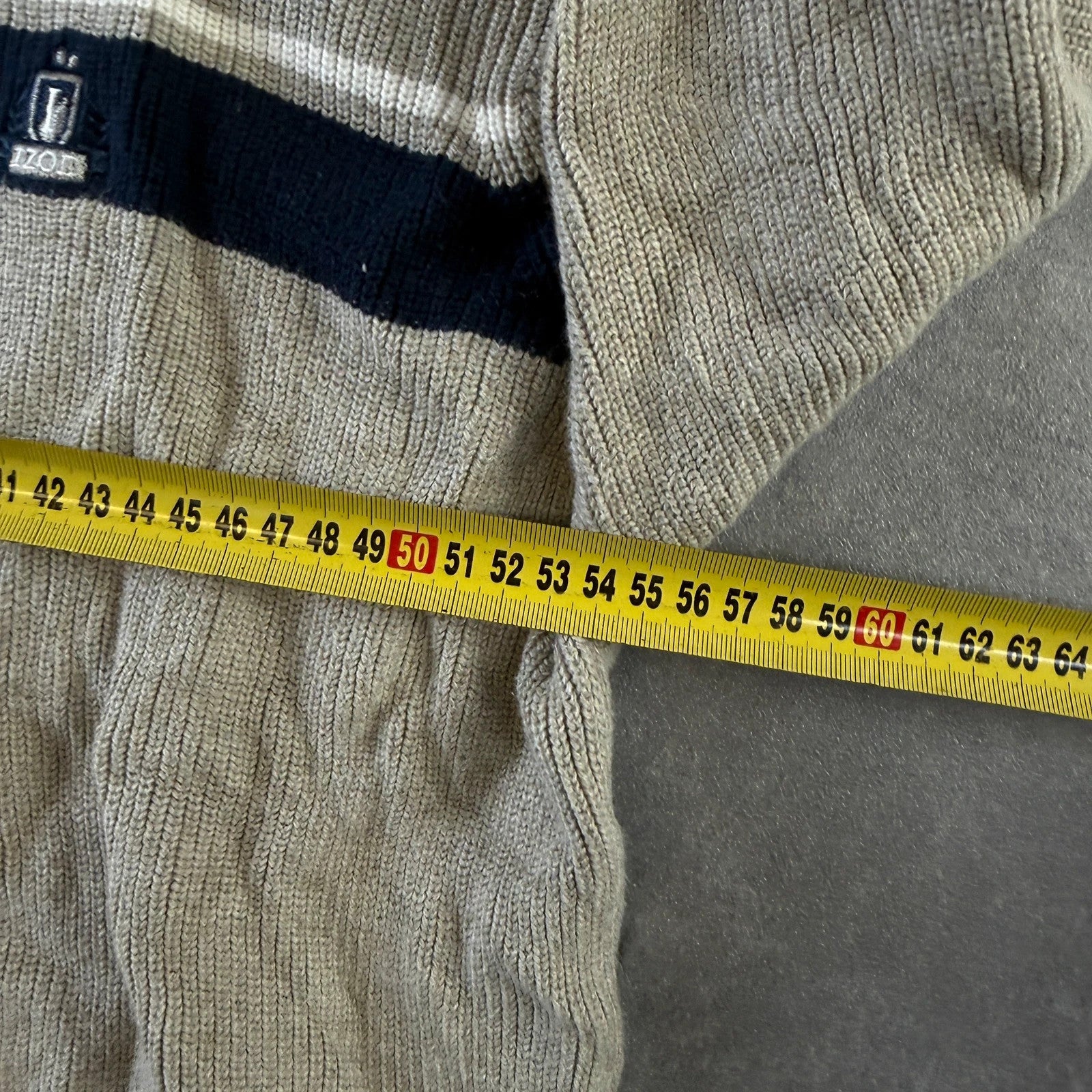 Izod Cream Navy Striped Knit Sweater XXL Embroidered Chest Logo Vintage Preppy Streetwear Cotton