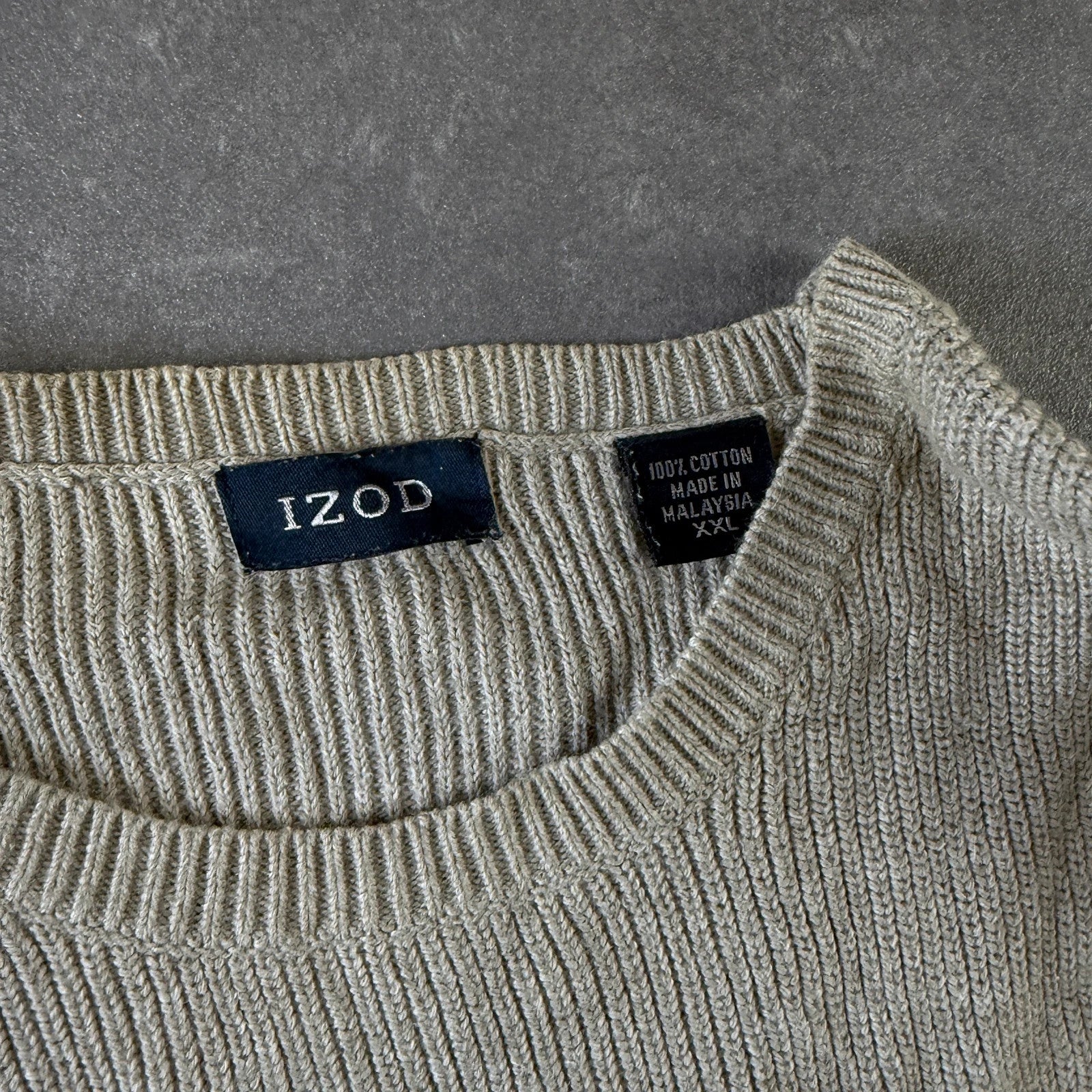 Izod Cream Navy Striped Knit Sweater XXL Embroidered Chest Logo Vintage Preppy Streetwear Cotton
