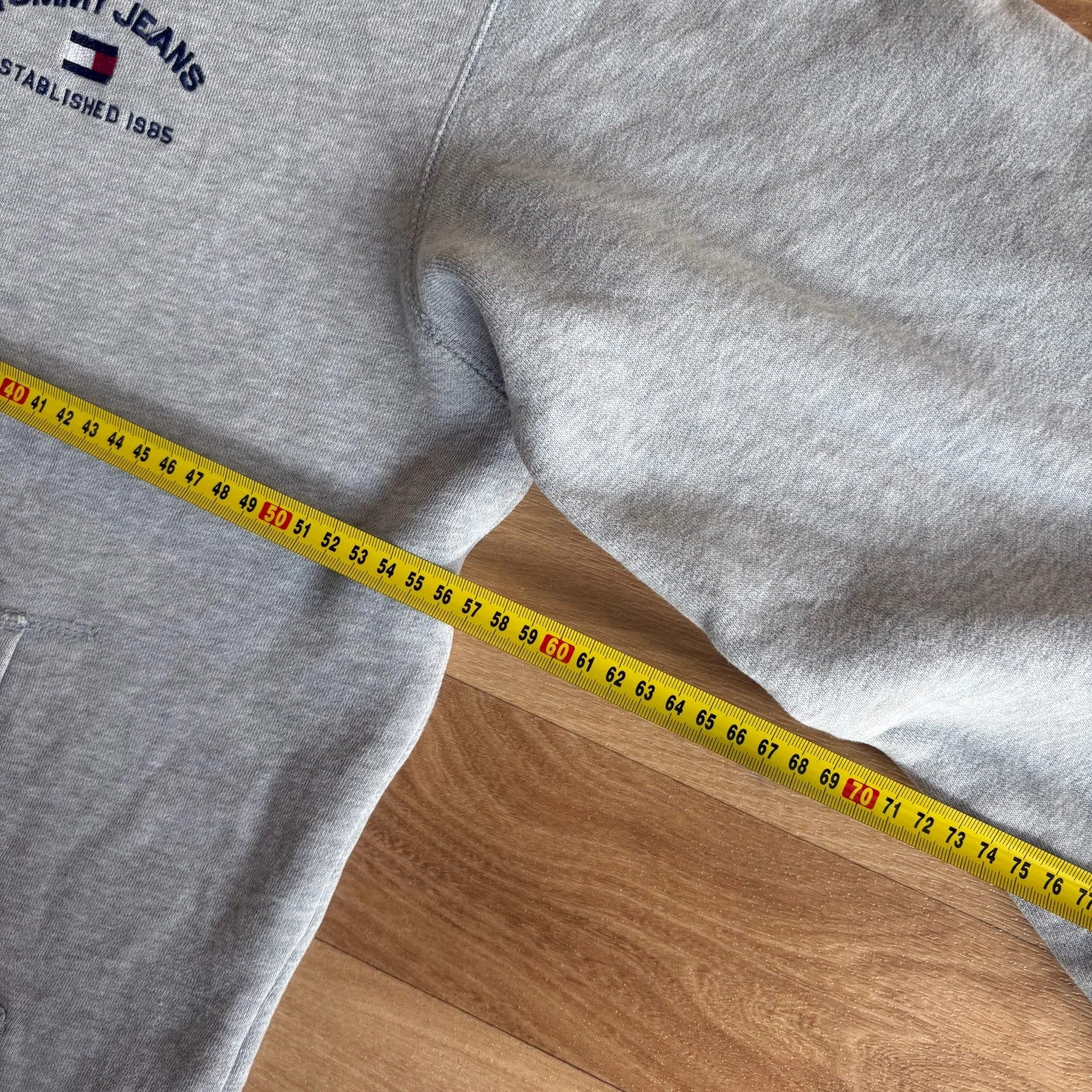 Tommy Jeans Grey Spellout Embroidered Zip Up Vintage Hoodie Flag Streetwear Mens