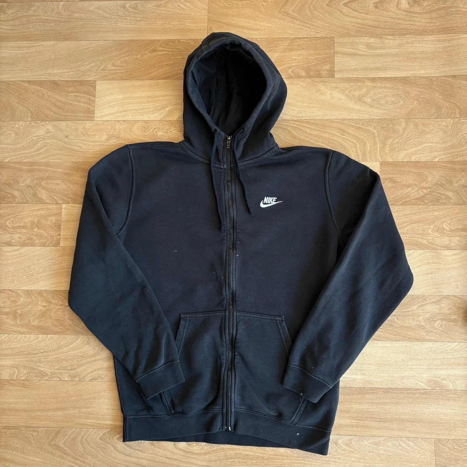 Nike Black Swoosh Embroidered Zip Up Vintage Hoodie Streetwear Mens