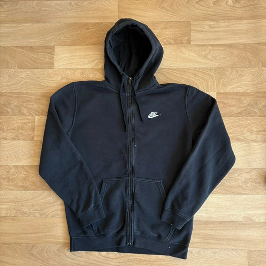 Nike Black Swoosh Embroidered Zip Up Vintage Hoodie Streetwear Mens