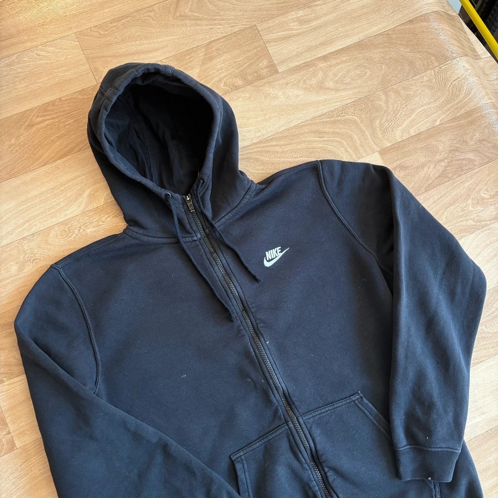 Nike Black Swoosh Embroidered Zip Up Vintage Hoodie Streetwear Mens