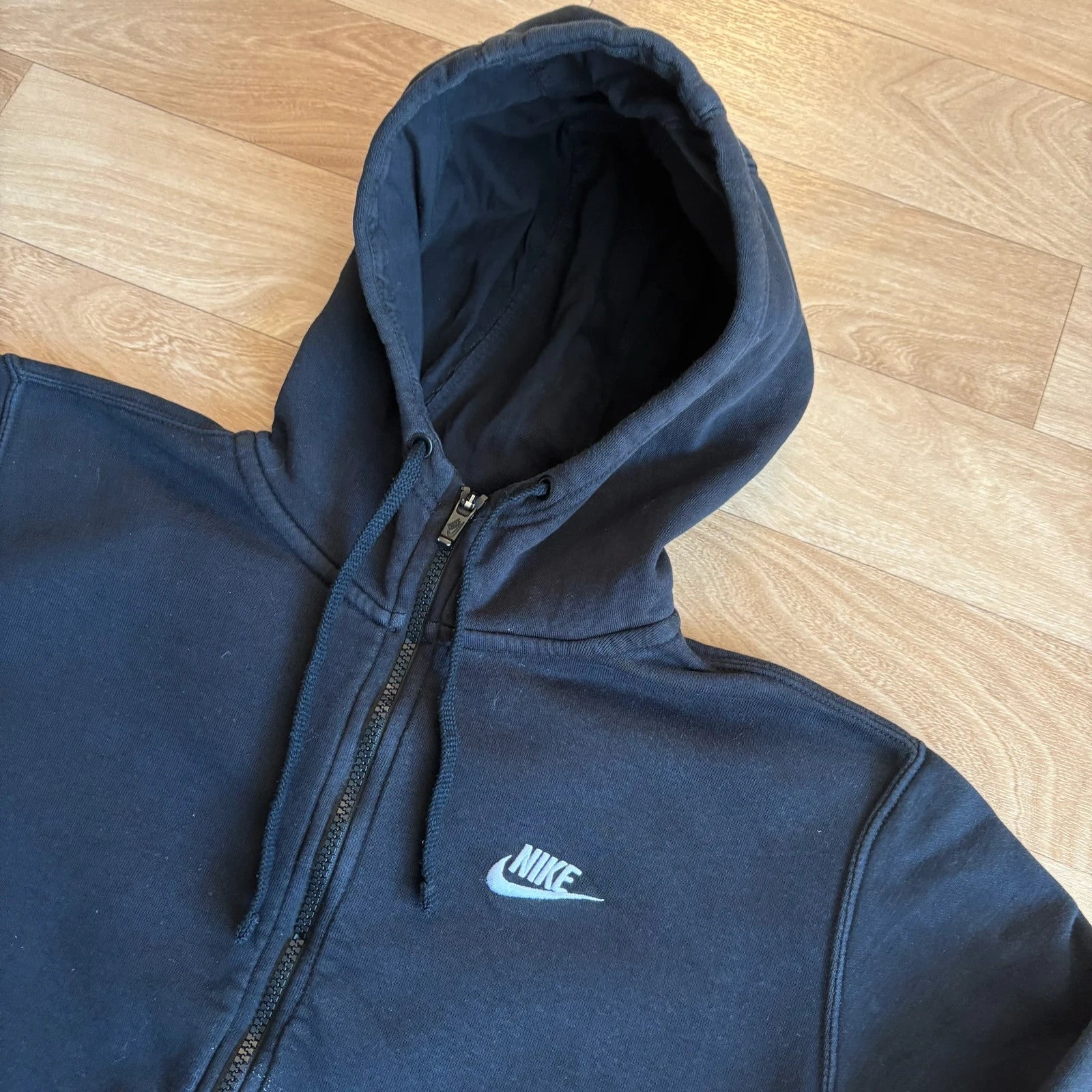 Nike Black Swoosh Embroidered Zip Up Vintage Hoodie Streetwear Mens