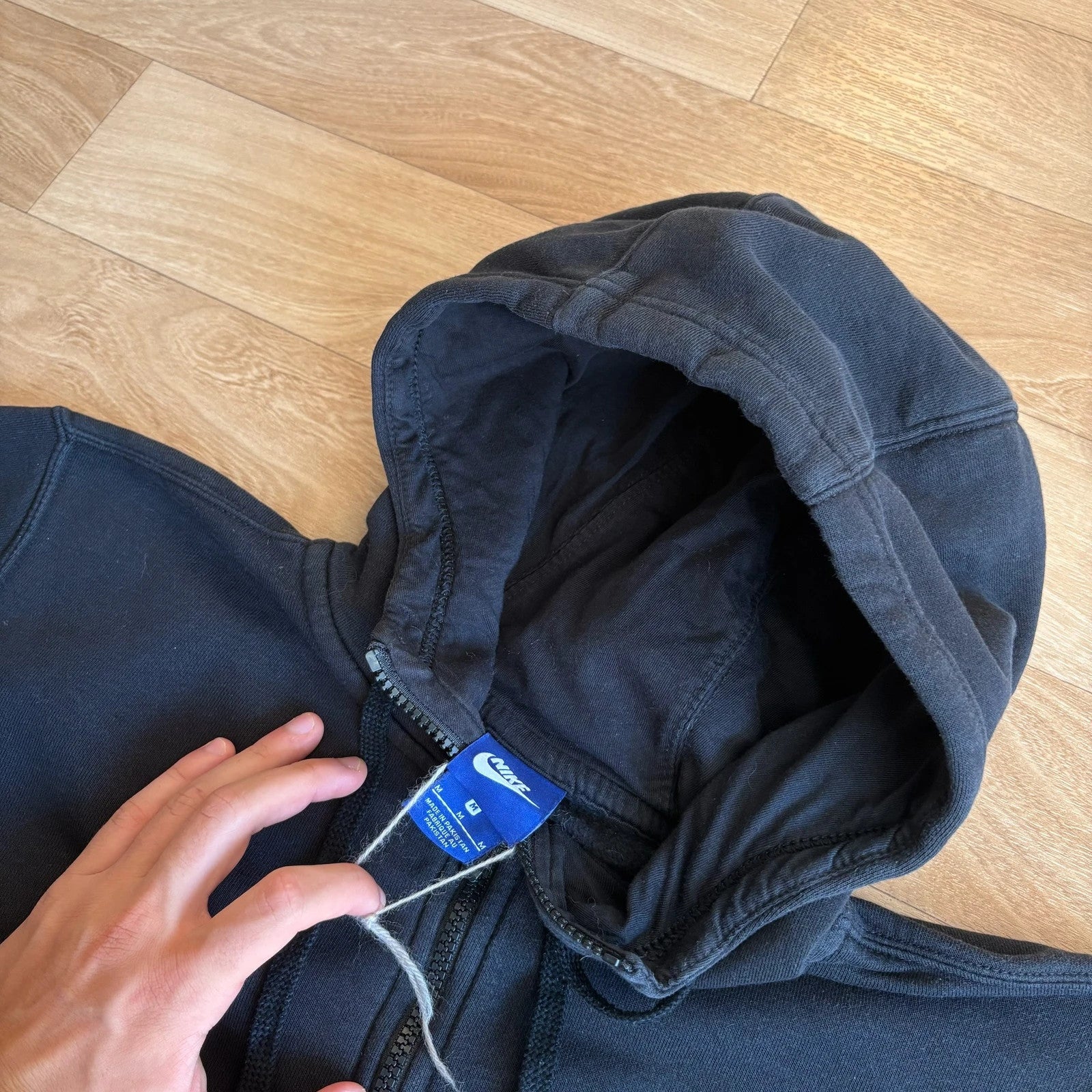 Nike Black Swoosh Embroidered Zip Up Vintage Hoodie Streetwear Mens