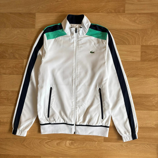 Lacoste Sport White Navy Green Colourblock Zip Up Vintage Track Jacket Streetwear Mens