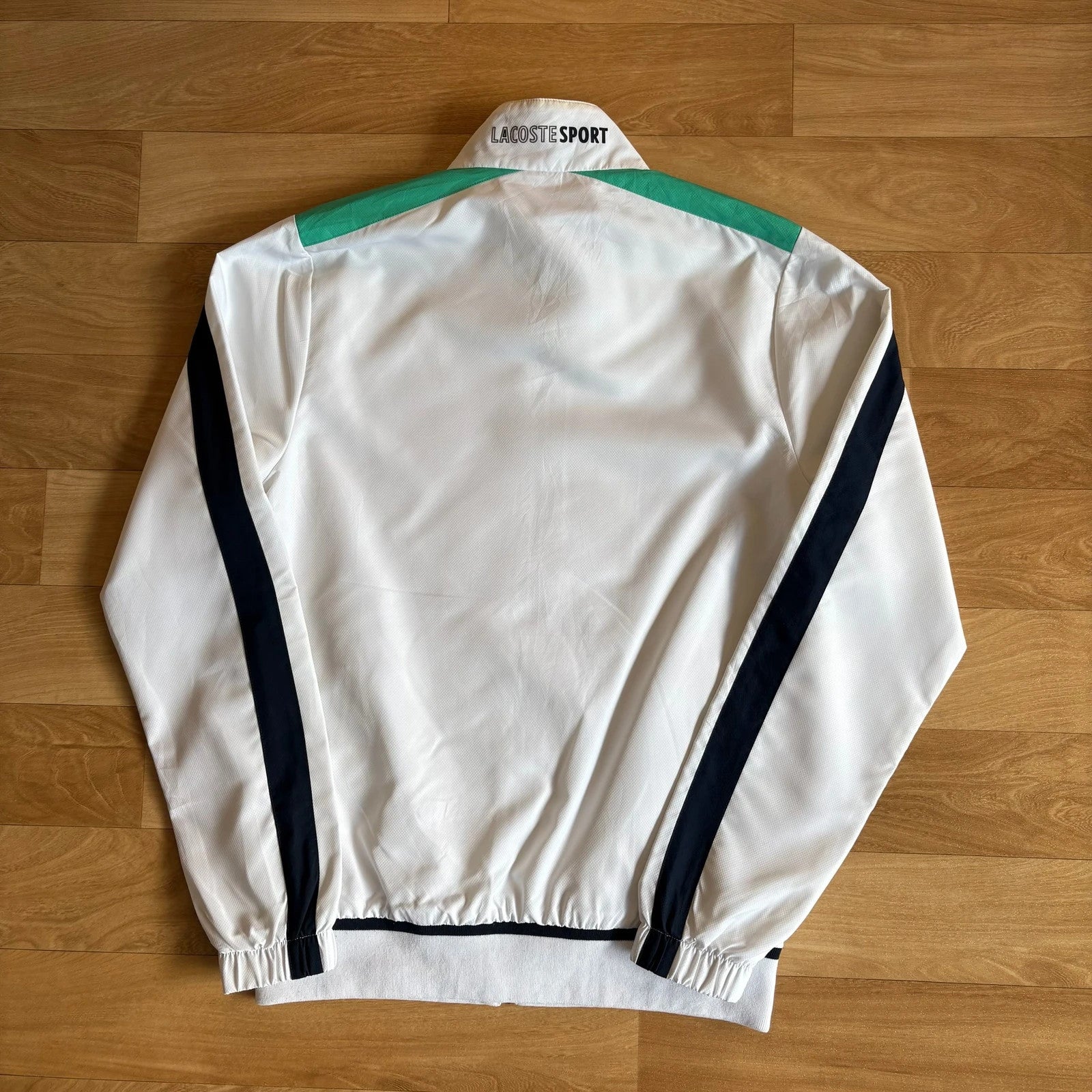 Lacoste Sport White Navy Green Colourblock Zip Up Vintage Track Jacket Streetwear Mens