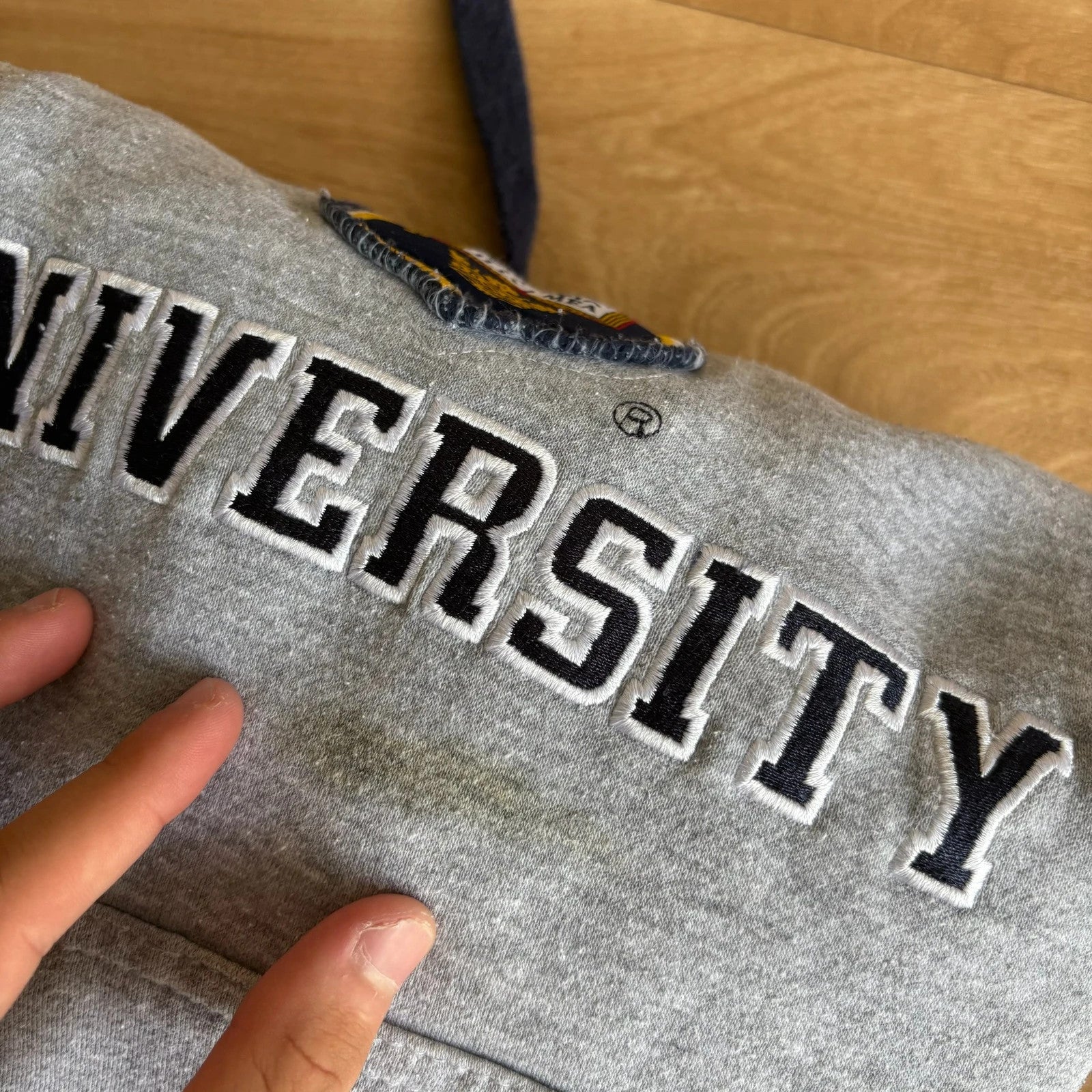 Oxford University Grey Navy Crest Embroidered Spellout Vintage Hoodie Collegiate Mens