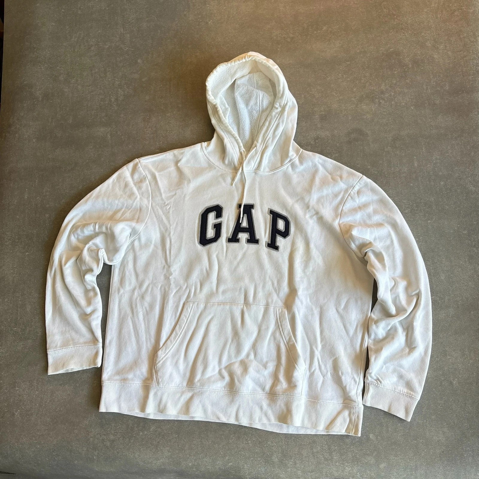Gap White Arch Logo Pullover Hoodie Mens Large Collegiate Casual Streetwear Vintage