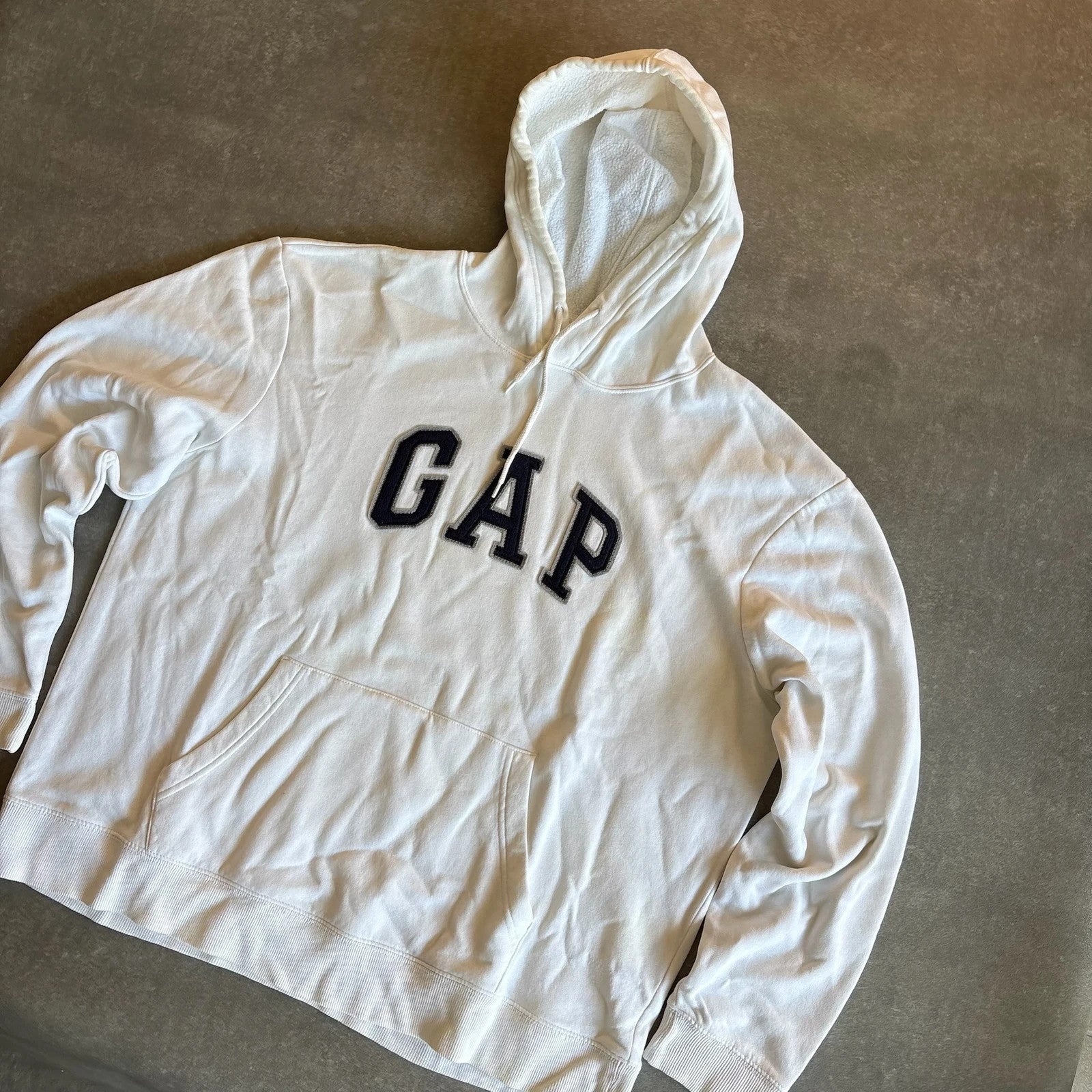 Gap White Arch Logo Pullover Hoodie Mens Large Collegiate Casual Streetwear Vintage