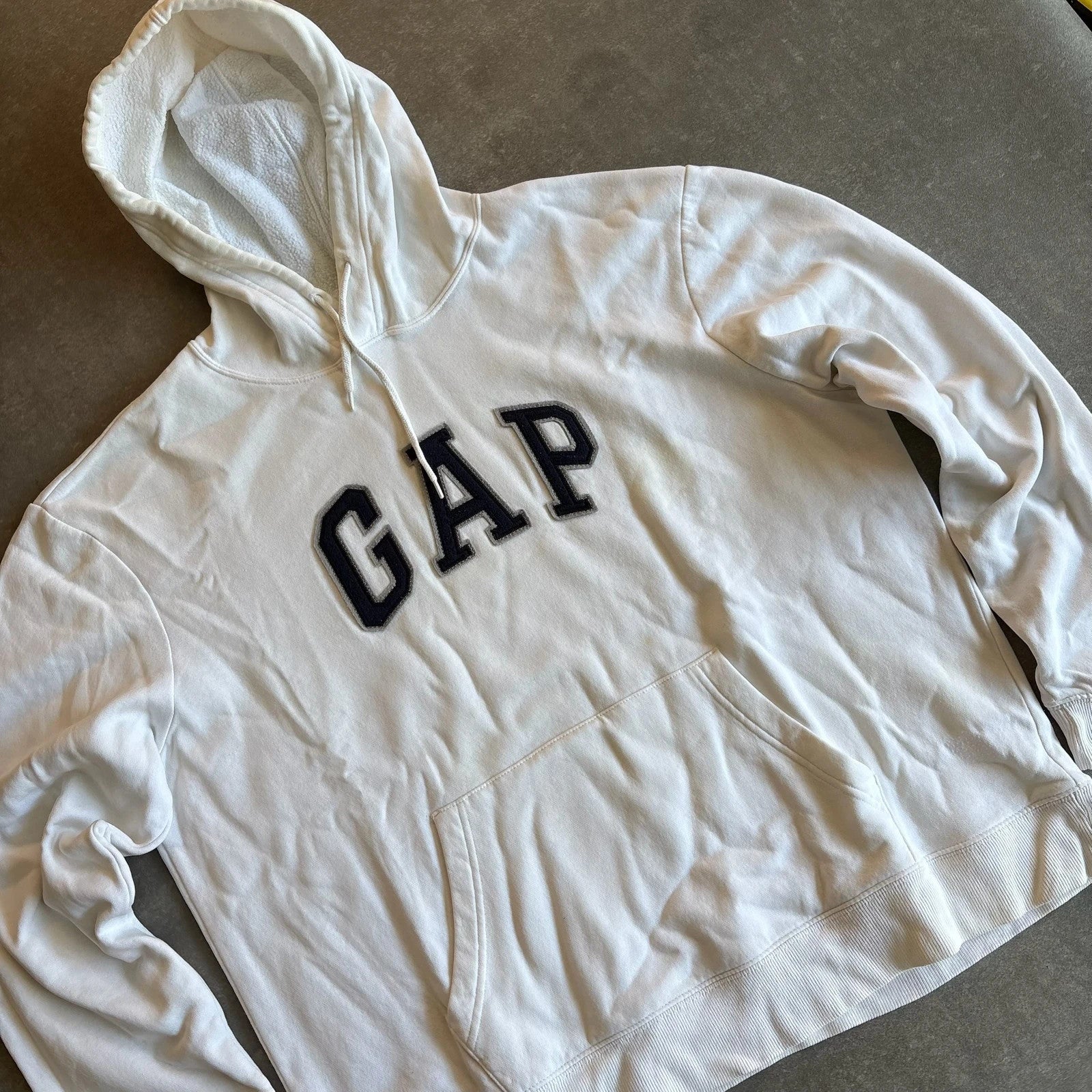 Gap White Arch Logo Pullover Hoodie Mens Large Collegiate Casual Streetwear Vintage