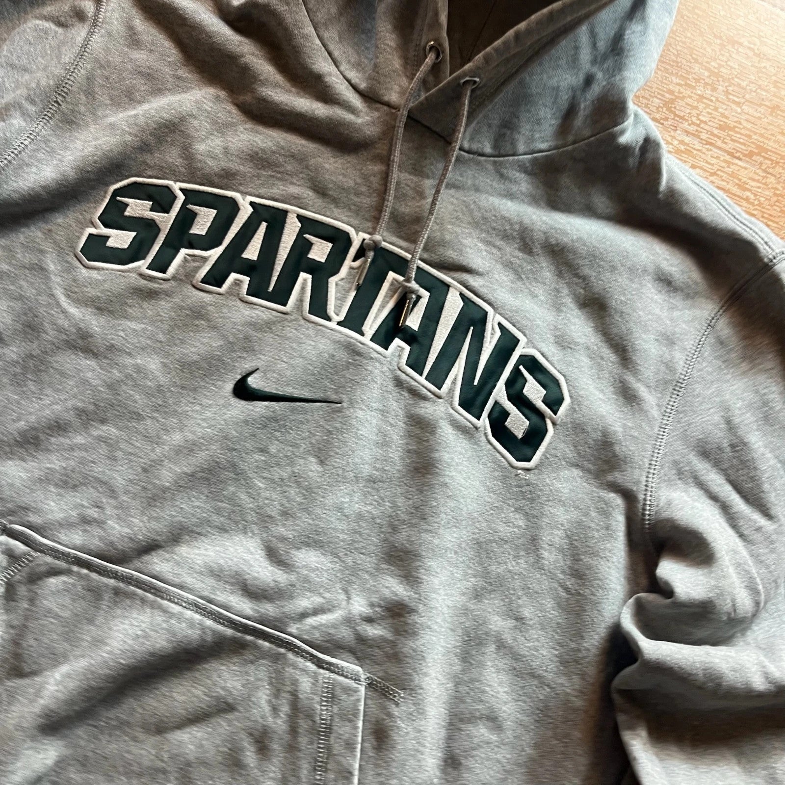 Nike Michigan State Spartans Grey Embroidered Collegiate Vintage Hoodie Mens