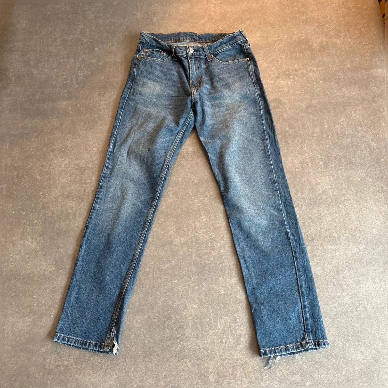 Levis 511 Slim Fit jeans Mens W29 L30 Mid Wash Blue Denim Vintage Red Tab Tapered Slim Distressed