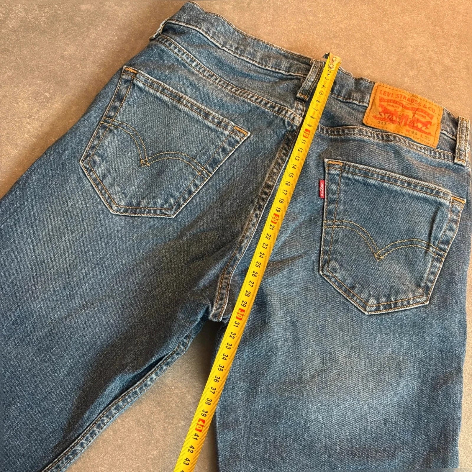 Levis 511 Slim Fit jeans Mens W29 L30 Mid Wash Blue Denim Vintage Red Tab Tapered Slim Distressed