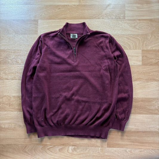 LL Bean Burgundy Quarter Zip Cashmere Blend Vintage Preppy Knit Sweater Mens
