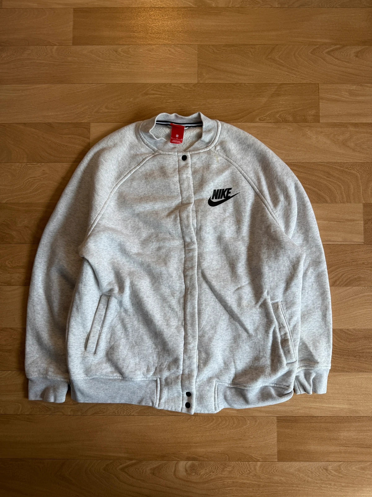 Nike Grey Marl Button Up Vintage Varsity Bomber Sweatshirt Jacket Mens