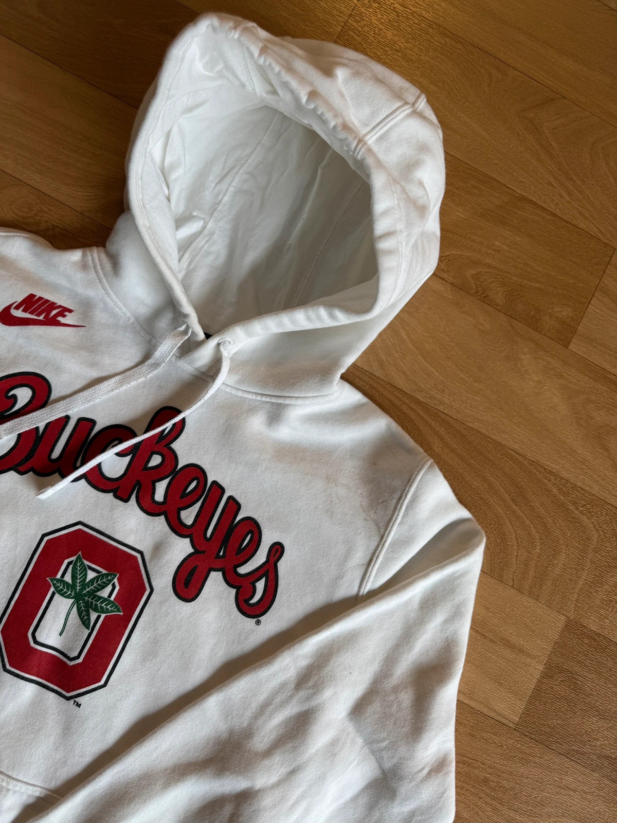Nike White Buckeyes Script Vintage Collegiate Streetwear Pullover Hoodie Mens