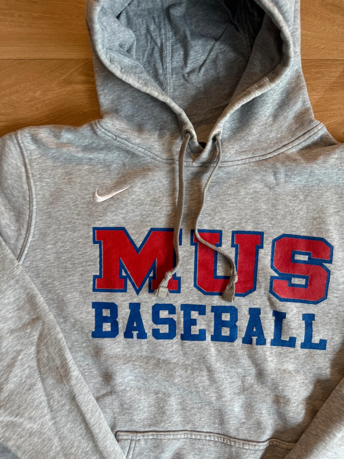 Nike Grey MUS Baseball Spellout Vintage Collegiate Athletic Hoodie Mens