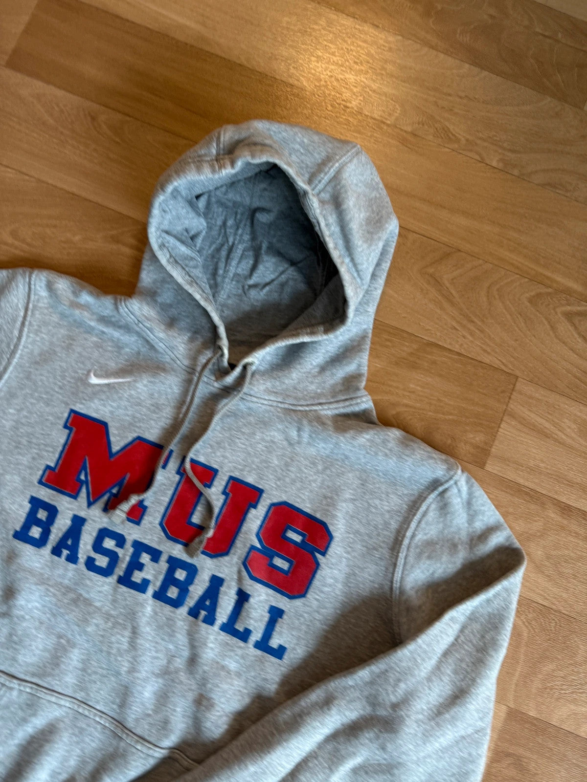Nike Grey MUS Baseball Spellout Vintage Collegiate Athletic Hoodie Mens
