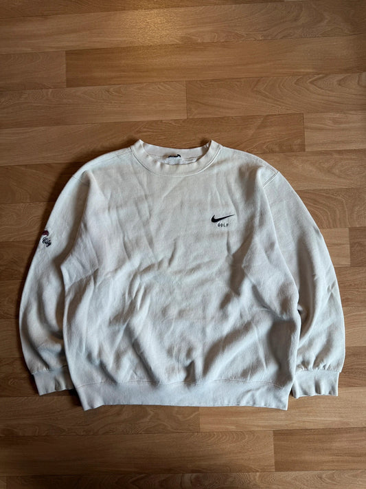 Nike Sportswear White Swoosh Sleeve Spellout Vintage Streetwear Crew Sweatshirt Mens