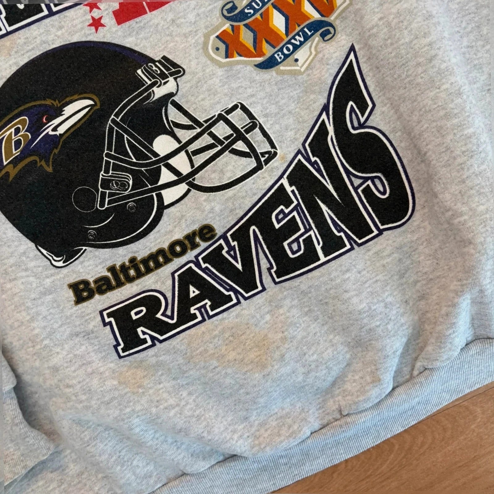 Baltimore Ravens Grey AFC Champions super Bowl XXXV Graphic Vintage Sweatshirt Crewneck Mens