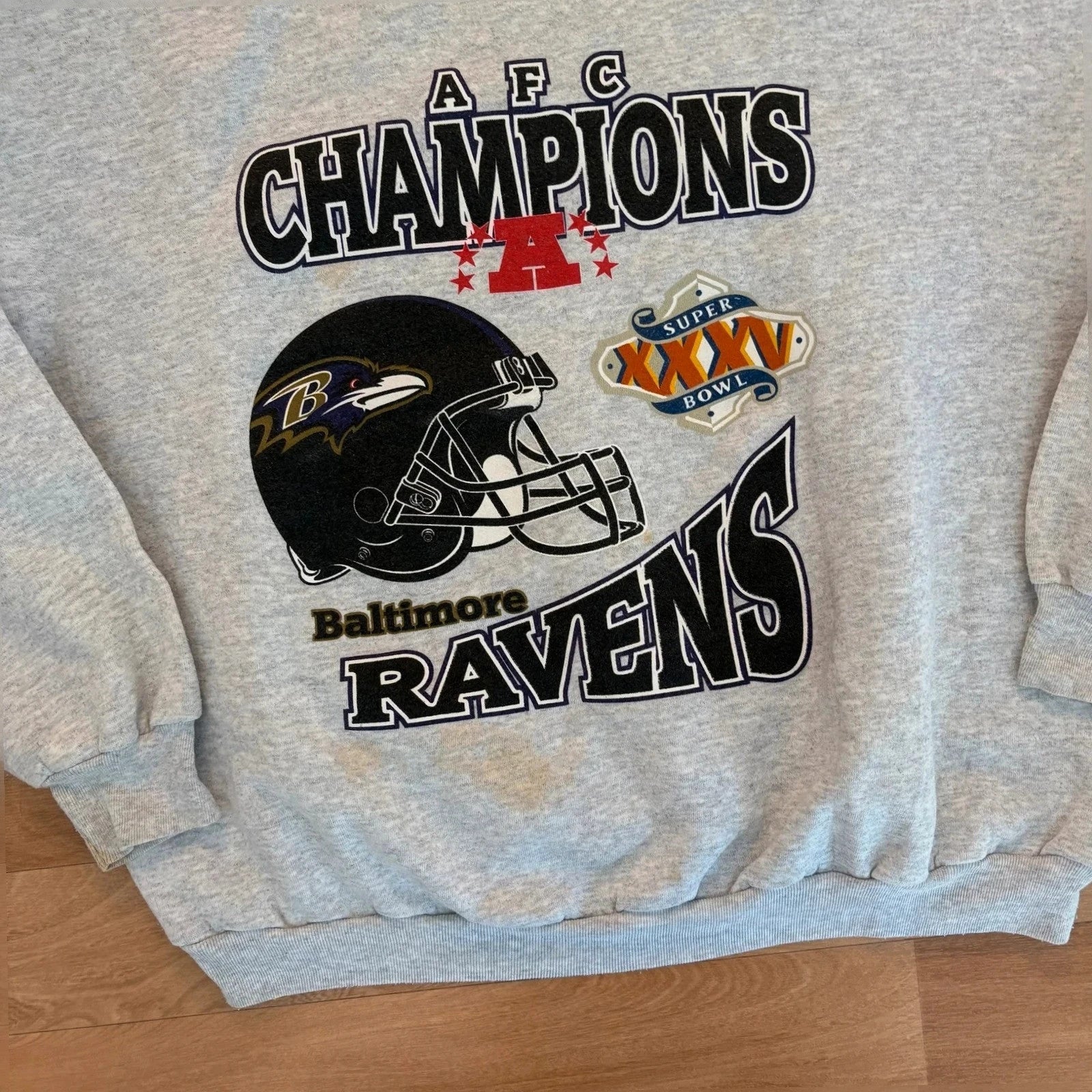 Baltimore Ravens Grey AFC Champions super Bowl XXXV Graphic Vintage Sweatshirt Crewneck Mens
