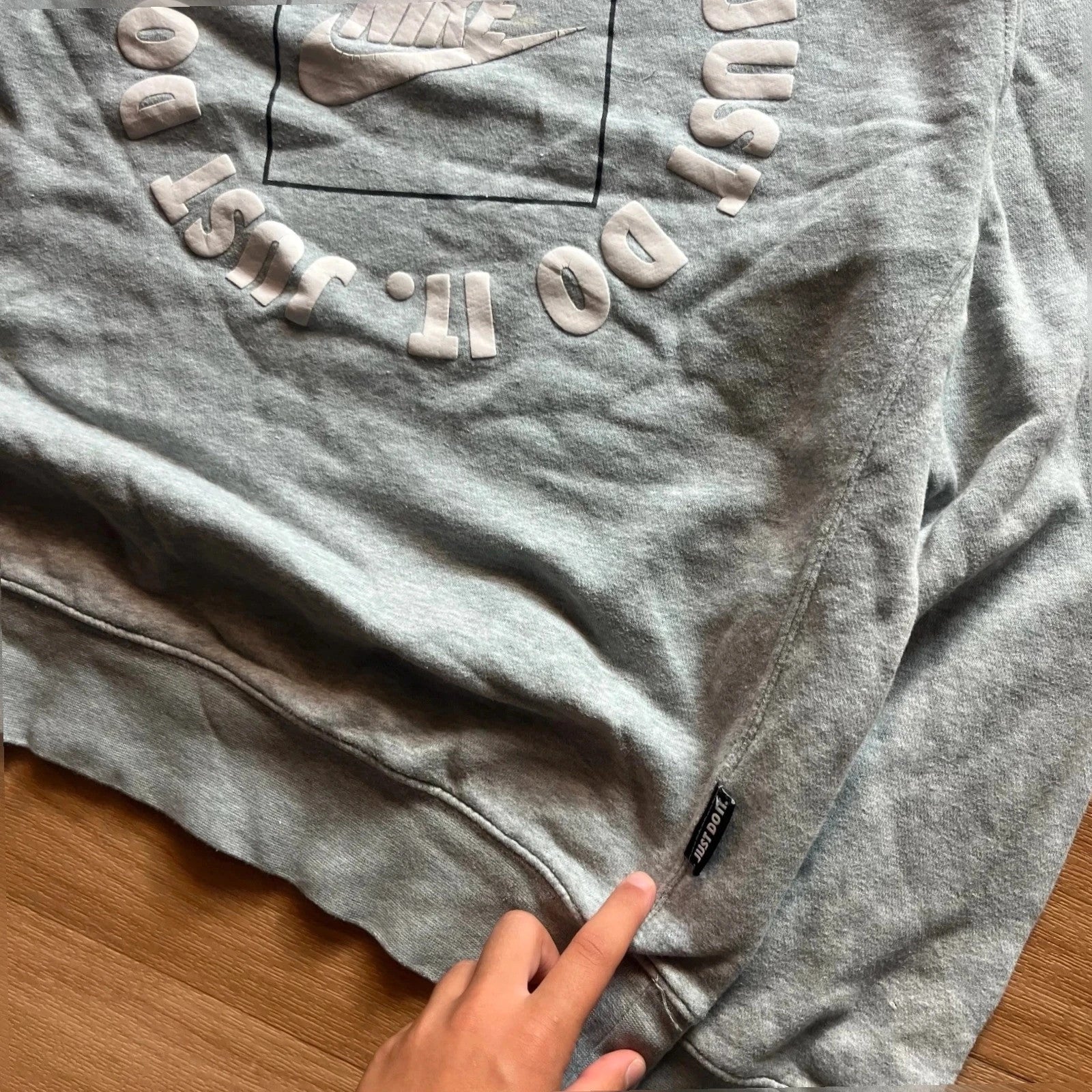 Nike Just do It Grey Heather Circle Puff Print Boxy Crewneck Sweatshirt Womens