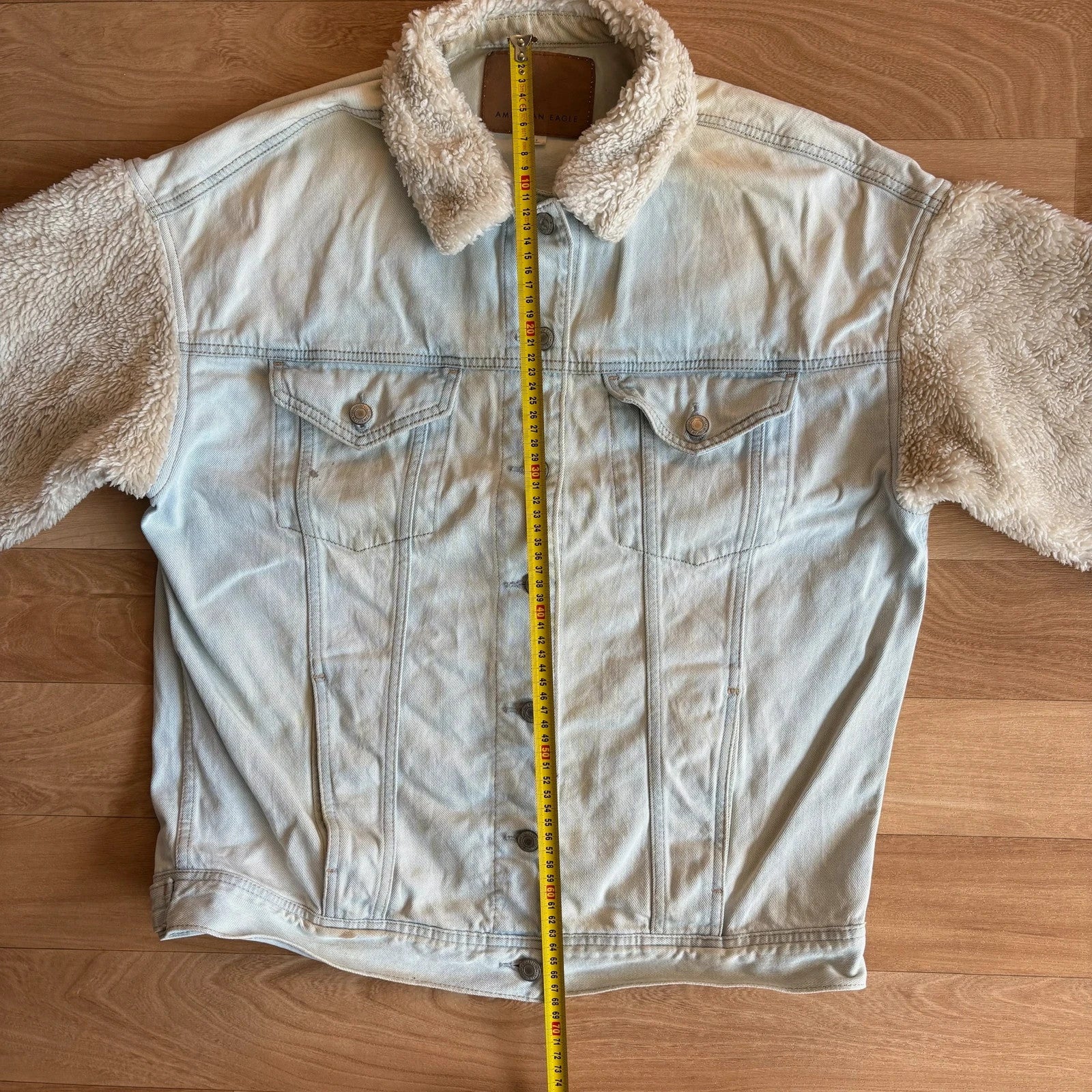 American Eagle Light Wash Sherpa Lined Denim Vintage Trucker Jacket Sherpa Mens