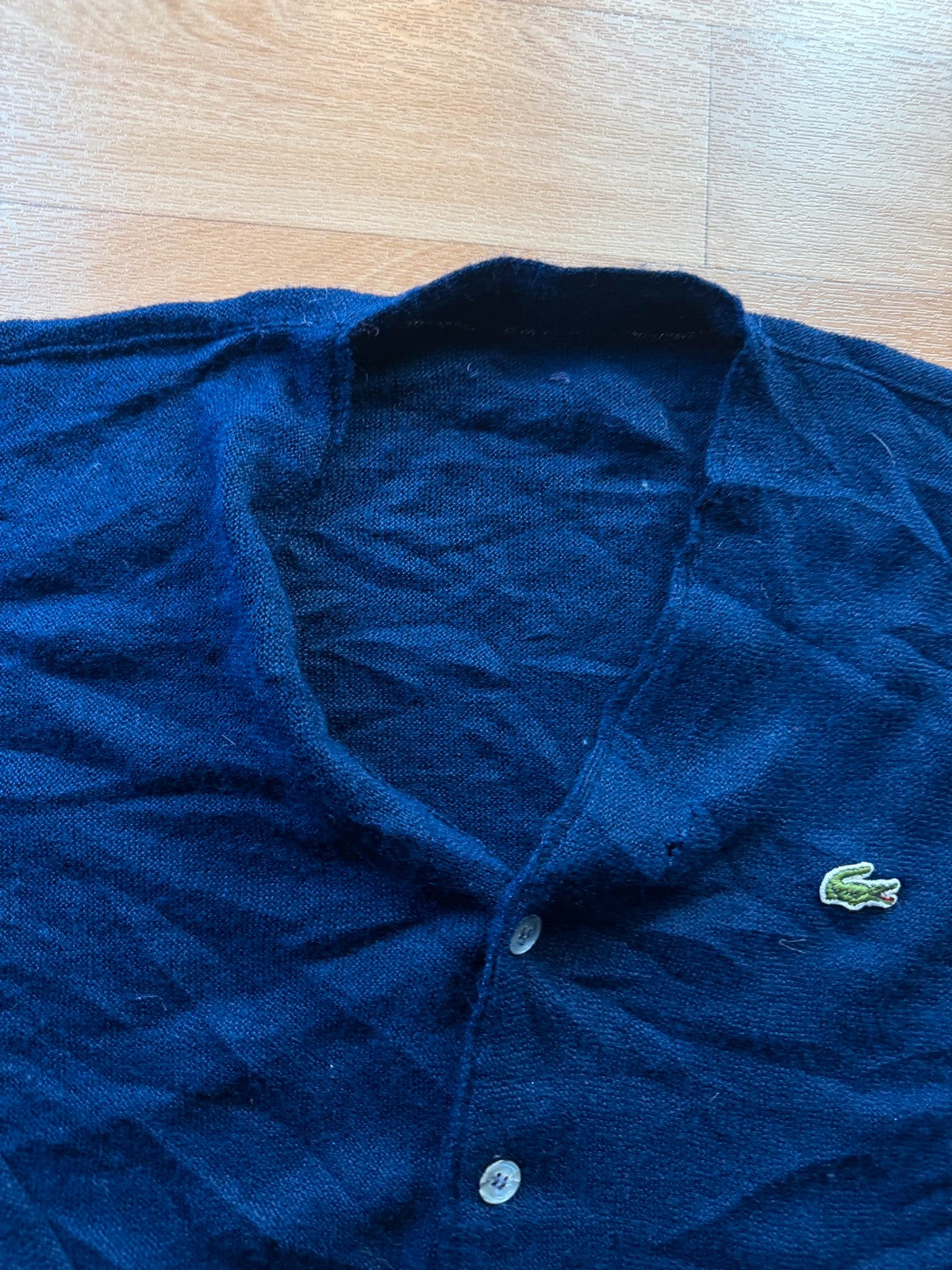 Lacoste Navy V Neck Button Up Vintage Preppy Knit Grandad Cardigan Mens
