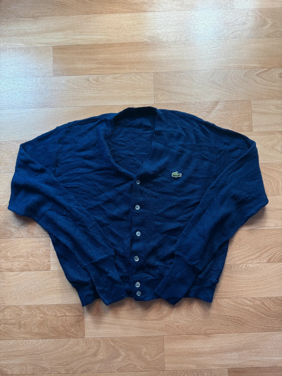 Lacoste Navy V Neck Button Up Vintage Preppy Knit Grandad Cardigan Mens