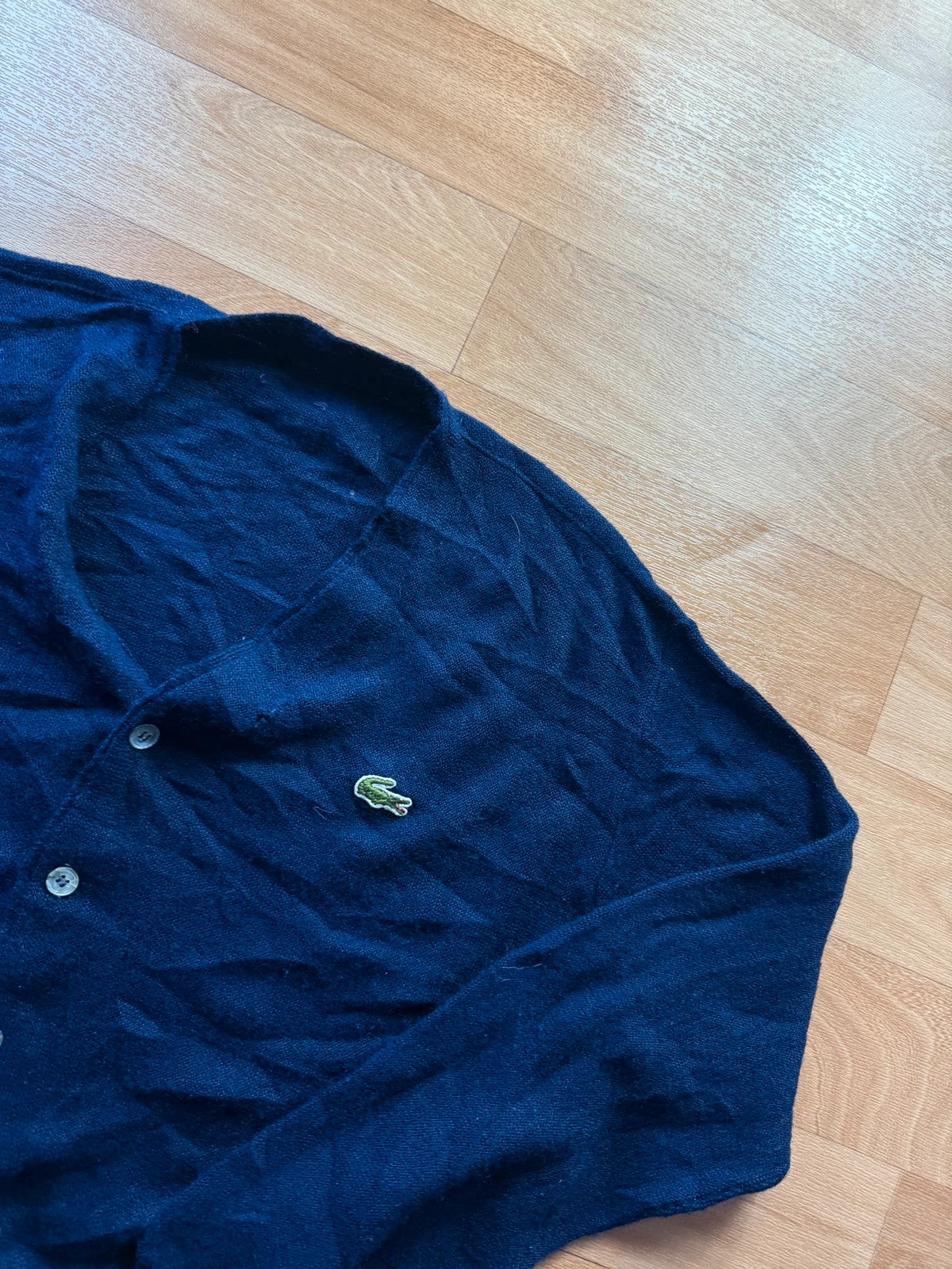 Lacoste Navy V Neck Button Up Vintage Preppy Knit Grandad Cardigan Mens