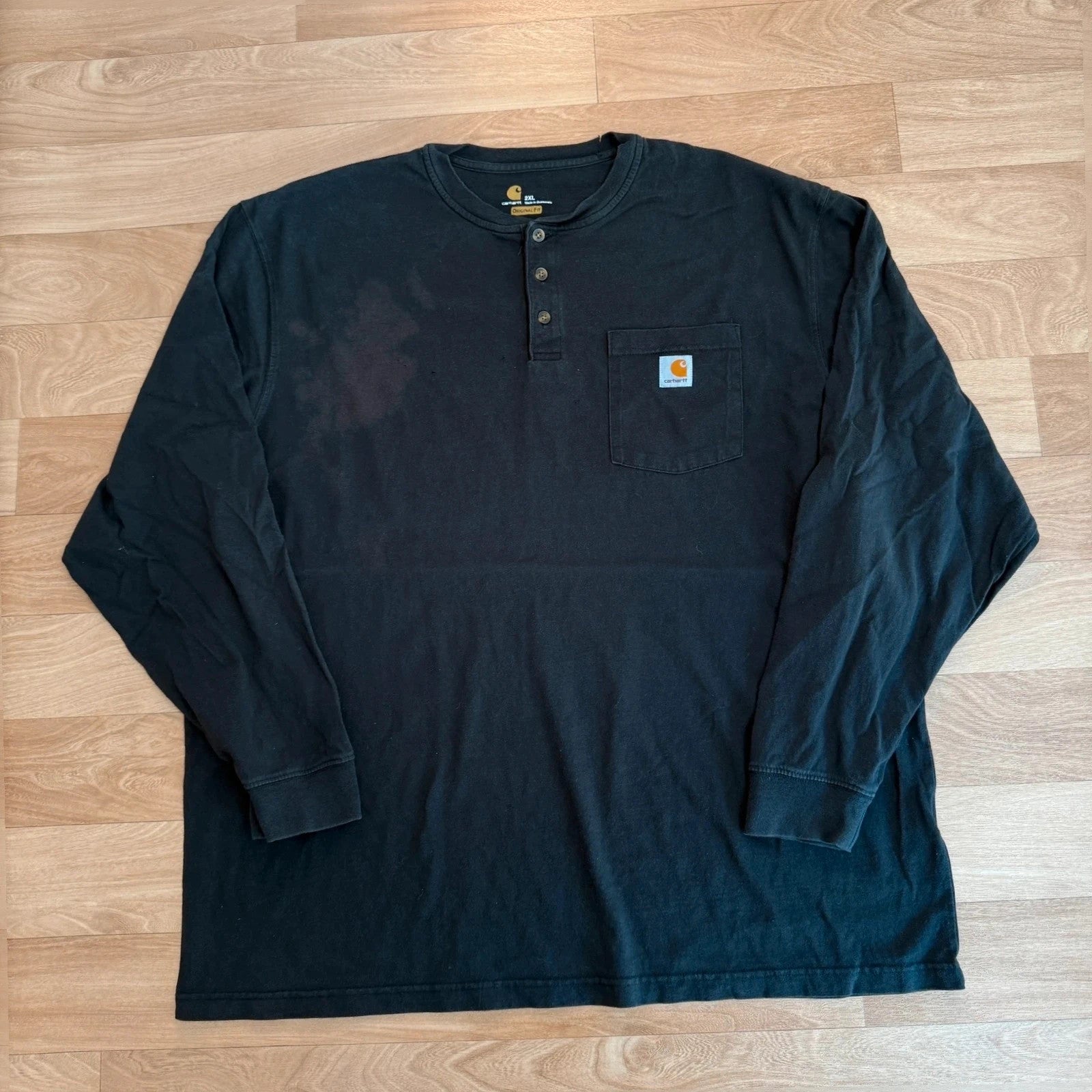 Carhartt Henley Pocket T-Shirt black Workwear Short Sleeve Cotton Button Tee