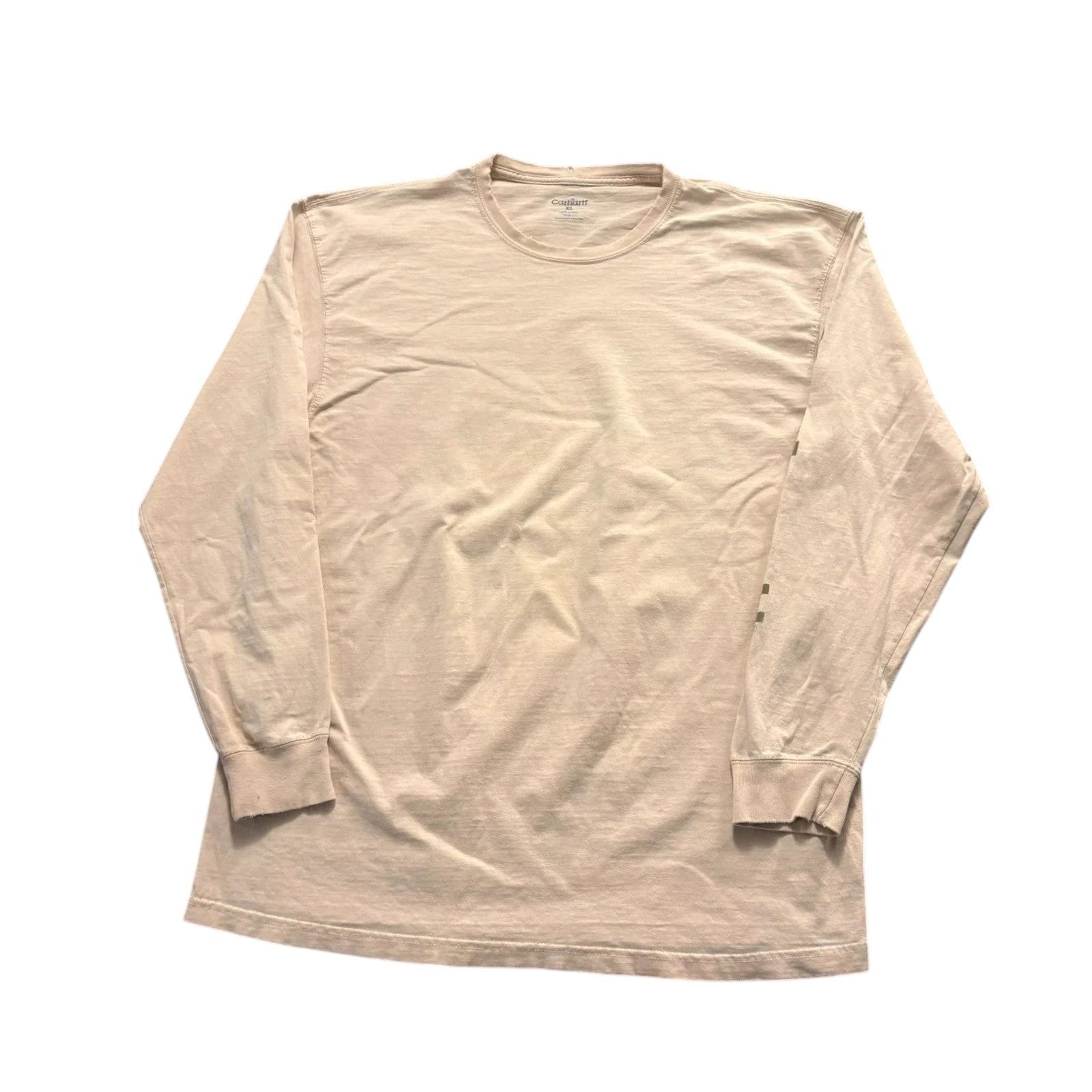 WoodenTimes Club vintage cream Carhartt long sleeve cotton t-shirt with a worn-in workwear aesthetic